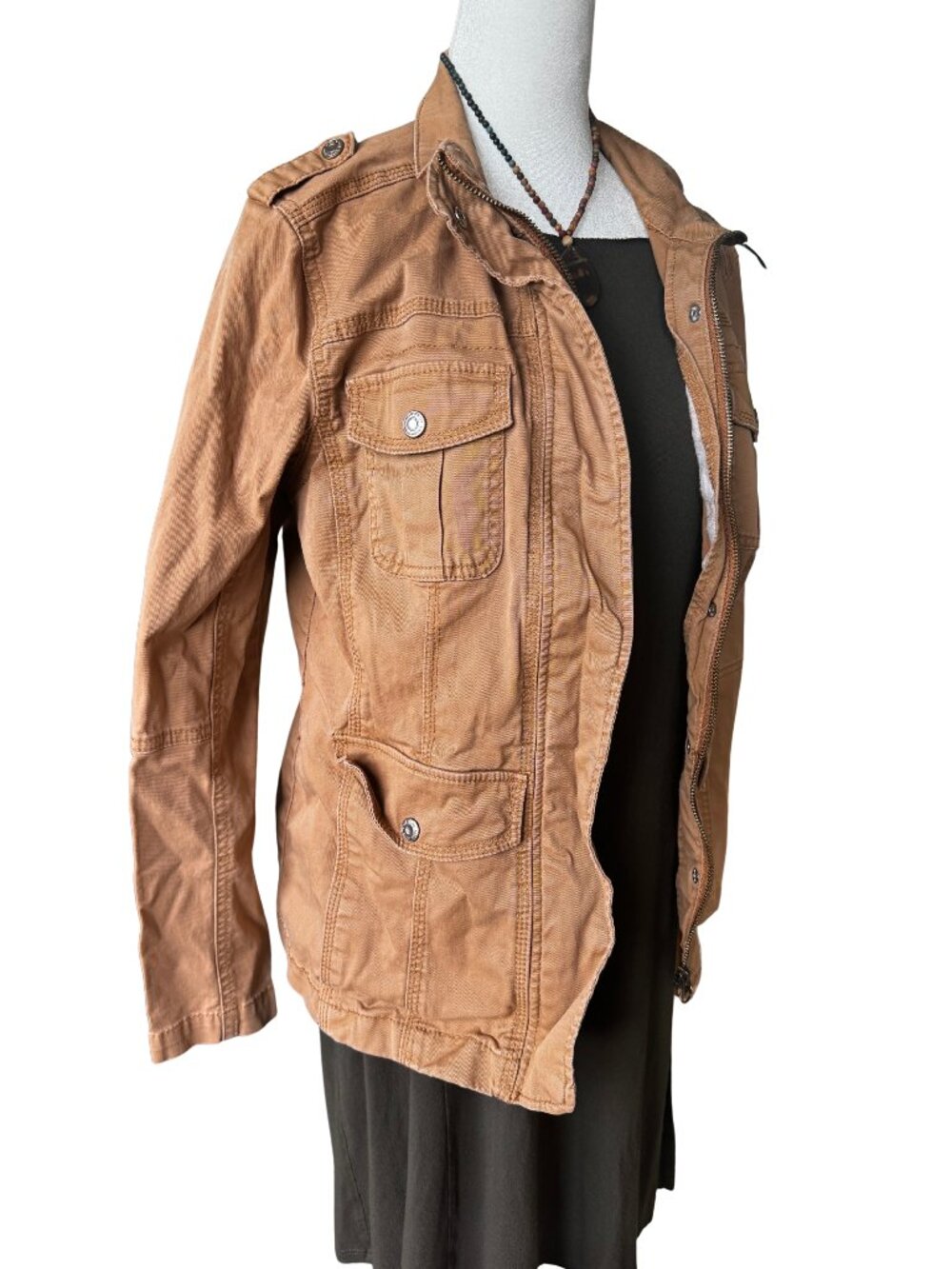Kensie Camel Utility Cargo Jacket Military Safari Large